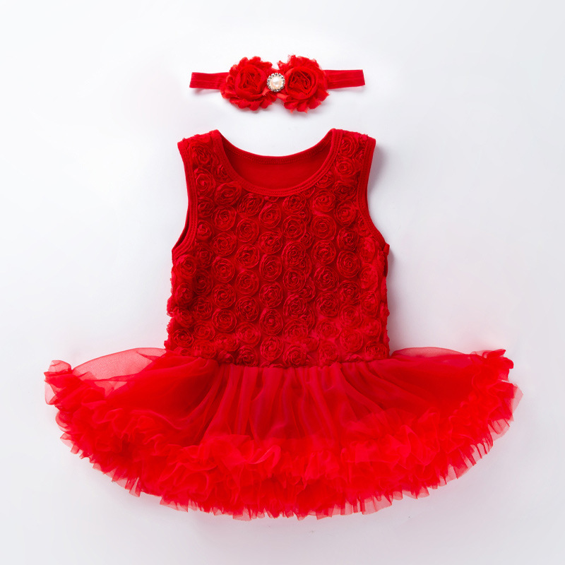 Picture of Amazon Hot Selling Baby Rose Sleeveless Princess Dress Baby Girl Solid Color Full Moon One Year Old Holiday Dress
