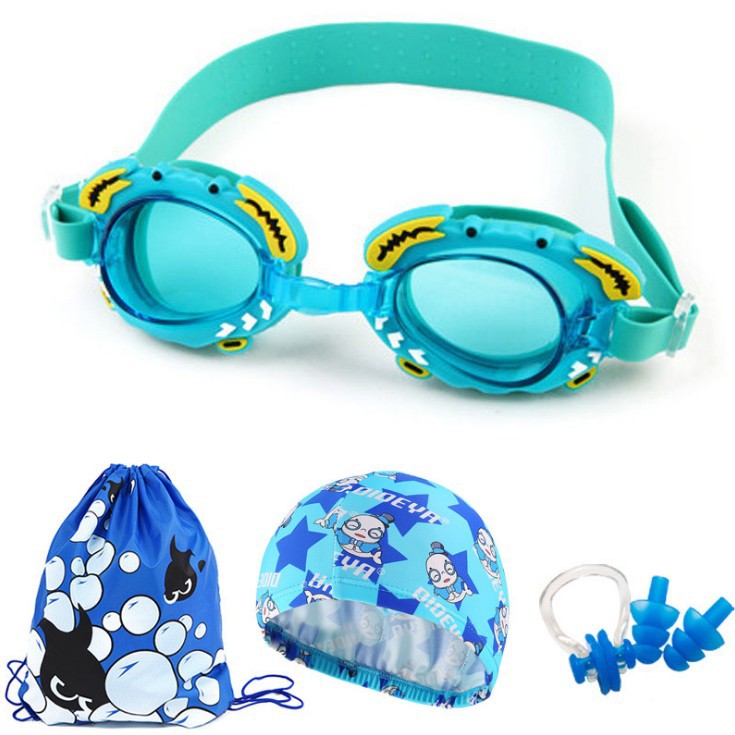Picture of Children's Swimming Goggles Boys Transparent HD Waterproof Anti-fog Swimming Glasses Girls Cartoon Cute Swimming Goggles Swimming Cap Set