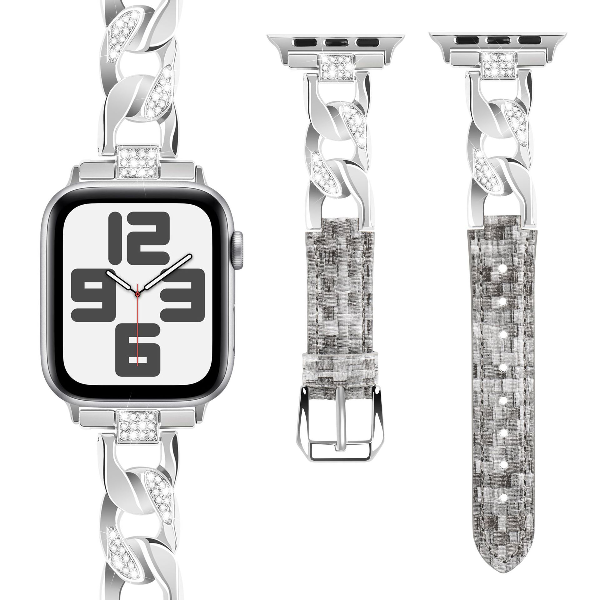 Picture of Suitable for Apple Watch strap Diamond denim chain belt iwatch98ultra2 woven color leather strap
