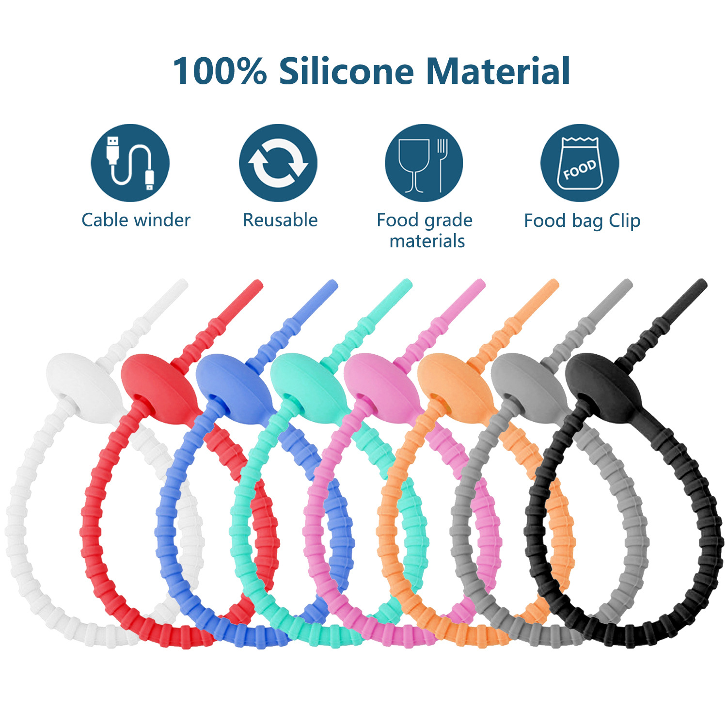 Picture of 215mm color silicone cable tie DIY jewelry pendant chattering blind box doll lanyard data cable storage winder