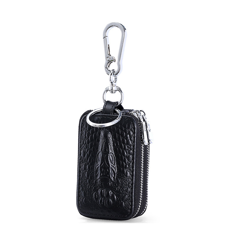 Picture of Genuine Leather Double-Layer Key Bag for Men with Crocodile Pattern Waist Hanging Car Key Cover Couple Zipper Universal Key Bag Storage