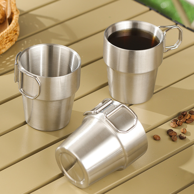 Picture of 304 stainless steel double-layer cold insulation coffee cup engraved logo can be stored outdoor anti-drop set tea cup water Cup