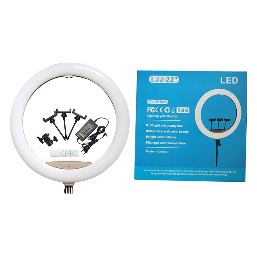 Factory Direct supply mobile phone live support Photography LED light 2.1 m tripod 22 inch ring fill light