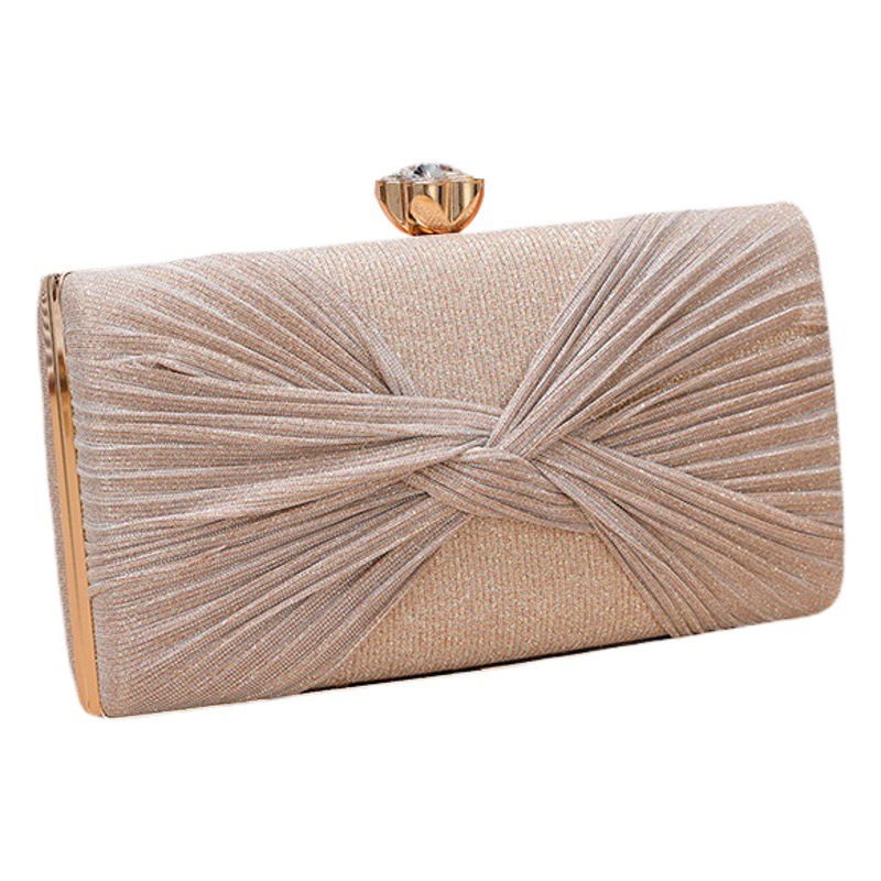 Cross-border New European and American Evening Bag Women's Solid Color Pleated Hand Box PU Leather Banquet Party Dress Bag