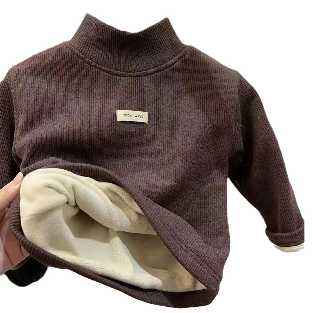 Picture of 2024 New Baby Thickeneded Half Turtleneck T-Shirt Winter Korean Style Bottoming Shirt for Boys and Girls Fleece-Lined Warm Style Top