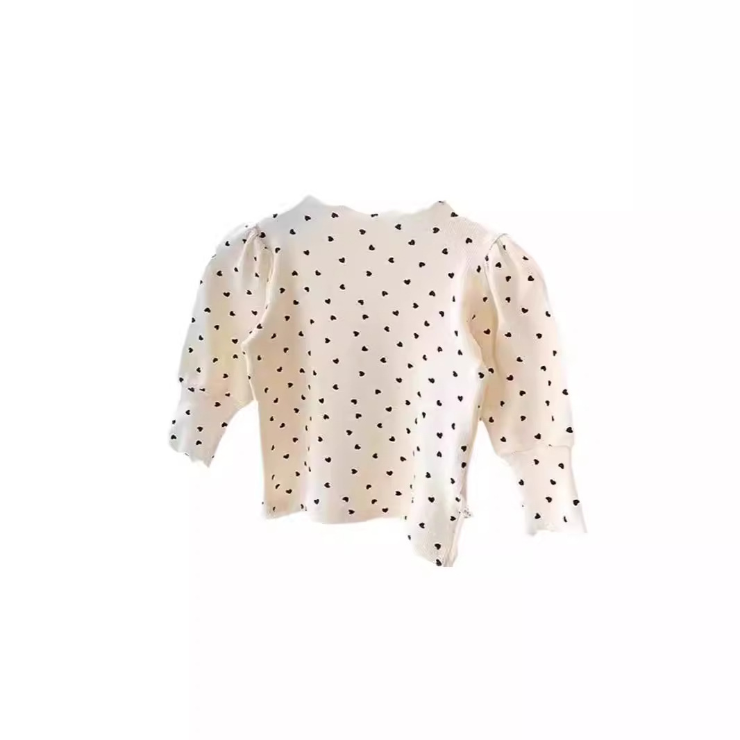 Picture of Spring and Autumn Girls' Clothing Bottoming Shirt Baby Fashionable Children's Personality Trendy Brand Korean Style Ear-Shaped Heart Puff Sleeves