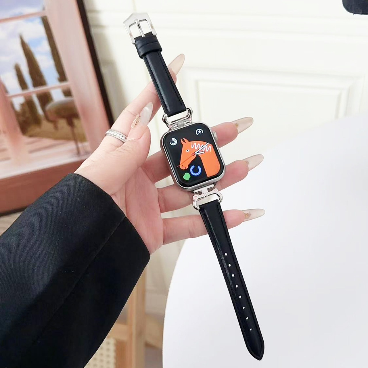 Suitable for Apple 78910 Generation 42mm 46mm Jewelry Metal Cat Head Plain Leather Small Barbarian Waist Wristband