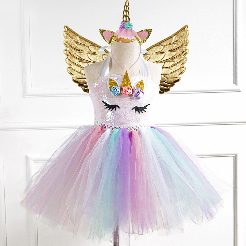 Picture of European and American Children's Clothing Sequin Mesh Handmade Girl's Dress Children's Performance Dress Princess Dress One-Corner Headwear