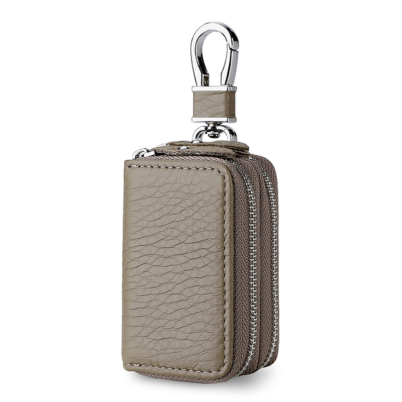 Picture of First layer cowhide double zipper car key bag leather key bag source factory wholesale waist hanging key chain men