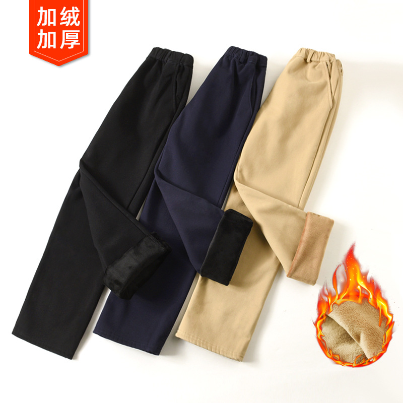 Picture of Children's khaki School Pants Boys and Girls Winter fleece-lined Thickened Warm Pupil School Pants navy blue