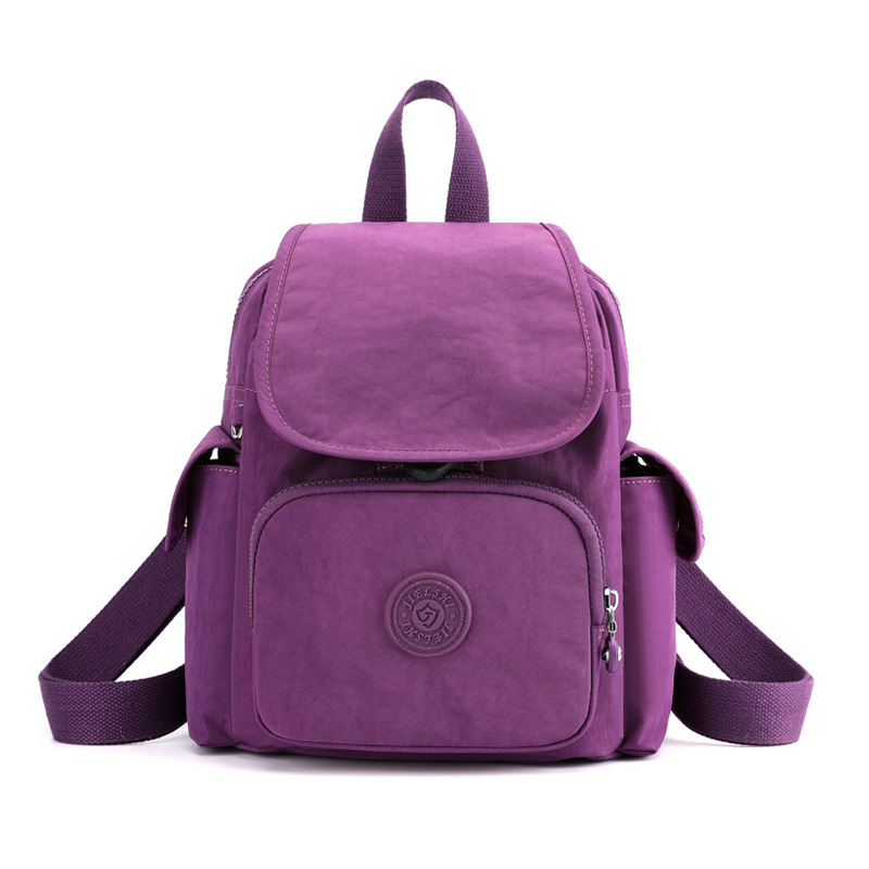 Picture of New multi-pocket women's backpack lightweight waterproof nylon cloth bag versatile candy color student schoolbag commuter bag
