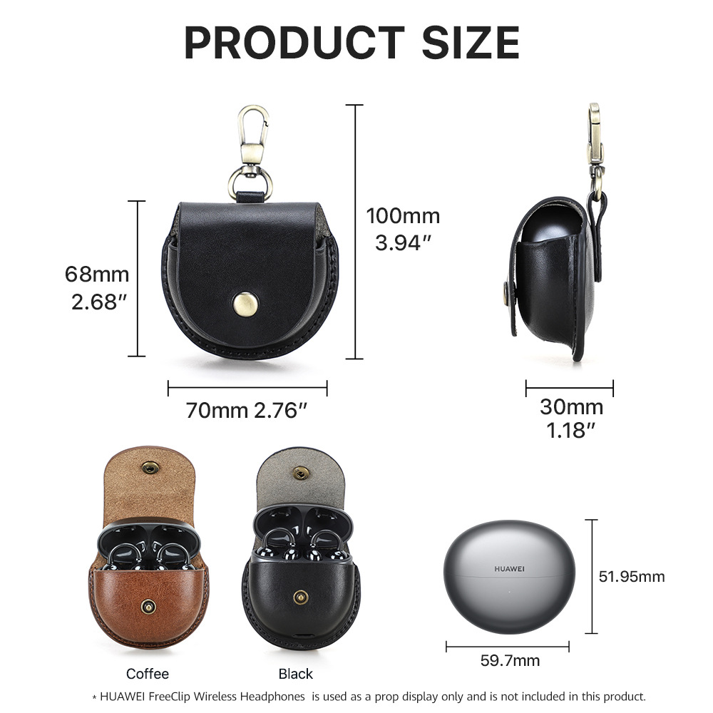 Picture of Suitable for New Huawei freeclip Cowhide Bluetooth Headphone Case Cream Bark Flip Hook Headphone Case