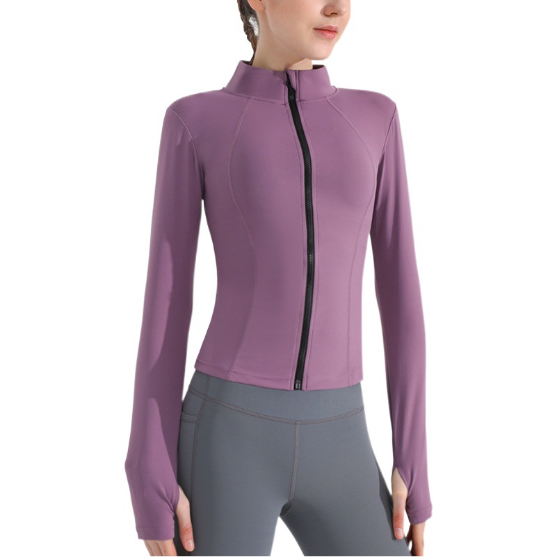 Autumn and Winter Sports Yoga Clothes Can Be Worn Outside Jacket Women's Elastic Zipper Outdoor Running Fitness Sweatshirt Stand Collar