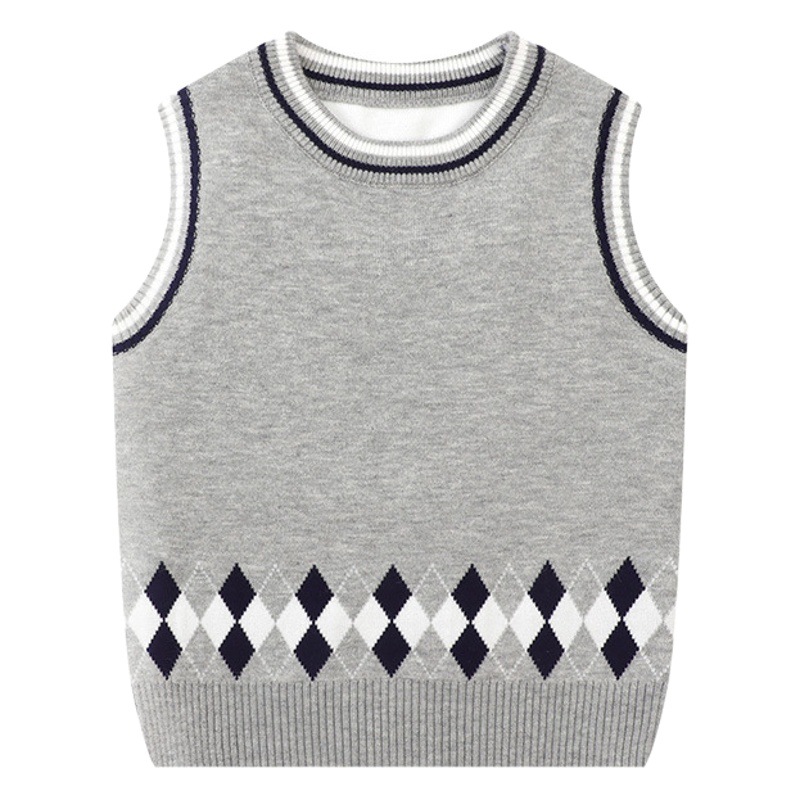 2025 Spring and Autumn Boys' Sweater Vest Korean Children's Cartoon Knitted Vest Small and Medium-Sized Children's Outerwear Baby Campus Style