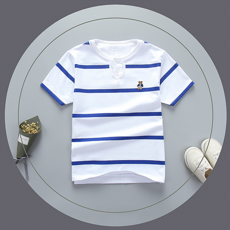 Picture of Barabbi bala children's cotton T-shirt children's summer short-sleeved shirt double collar round neck striped T-shirt