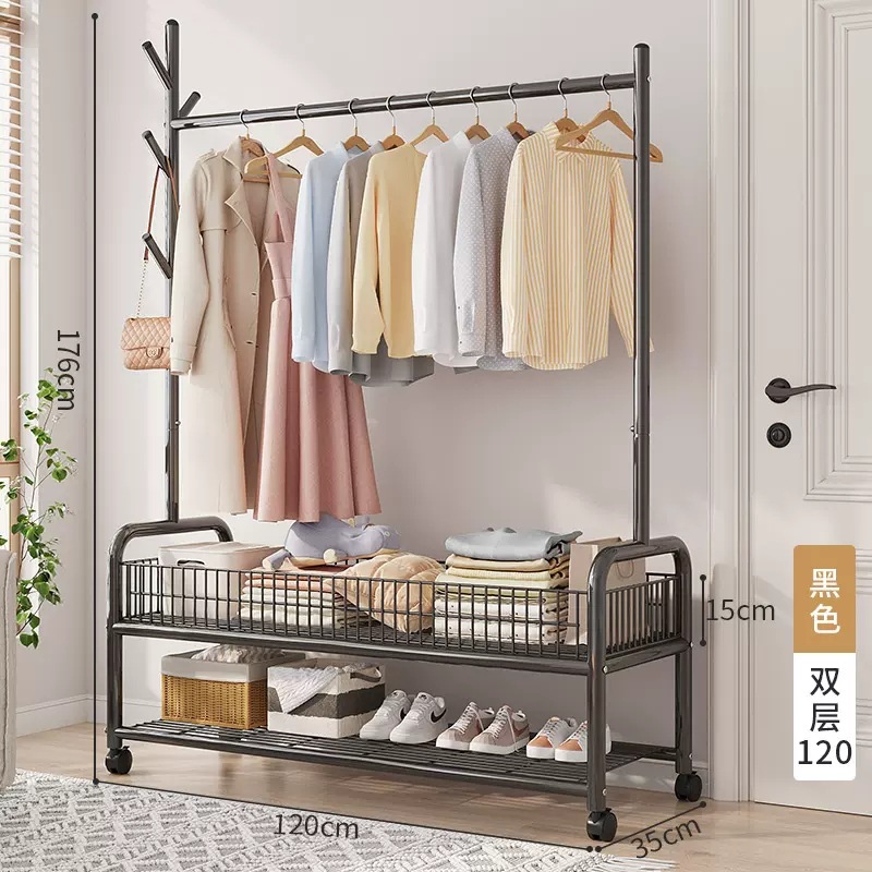 Picture of Simple clothes hanger floor folding indoor balcony bedroom clothes hanger indoor coat rack bedside clothes hanging artifact