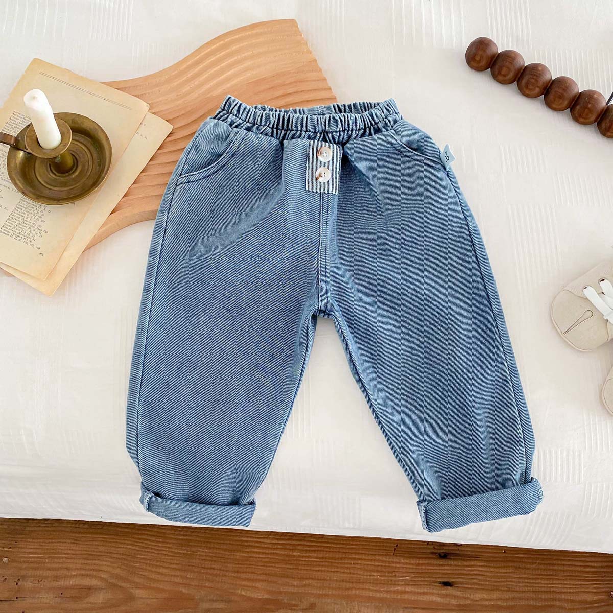 Picture of Korean style autumn children's solid color jeans baby boys' casual pants newborn baby simple trendy trousers