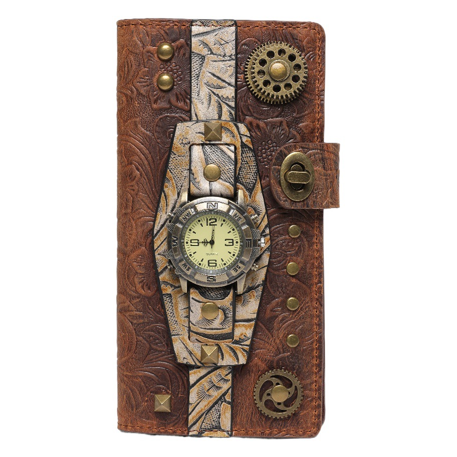 Amazon new steampunk women's long wallet cowhide retro style clutch wallet women's clutch wallet
