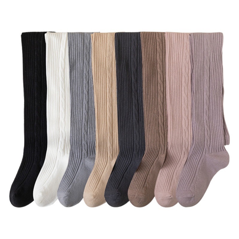 2025 Spring and Autumn Solid Color Braided One-Piece Tights for Little Girls, Children's Leggings with Skirt, Princess Style