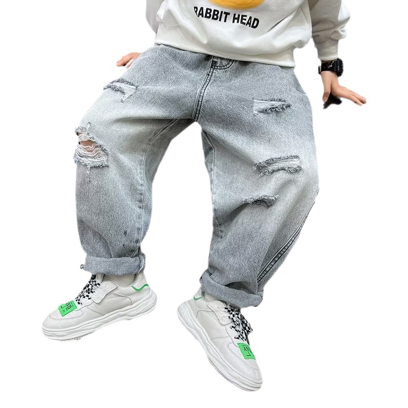 Children's clothing boys' summer pants ripped pants 2023 new children's summer thin summer medium and large children's jeans fashion