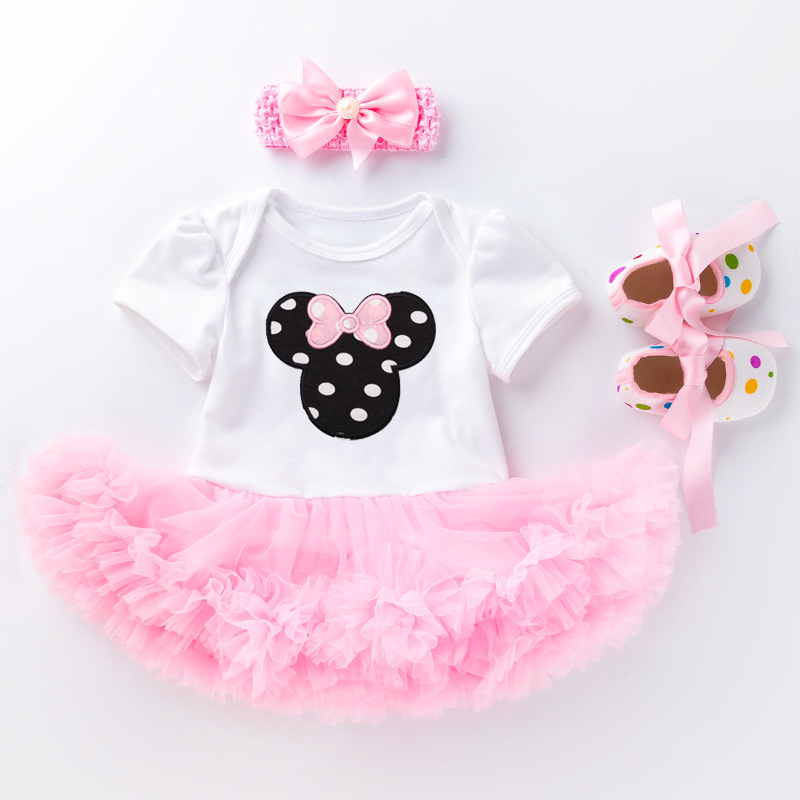 Picture of Summer new baby pink cake ha dress toddler shoes three-piece set 0-2 years old baby girl children's clothing children's skirt wholesale