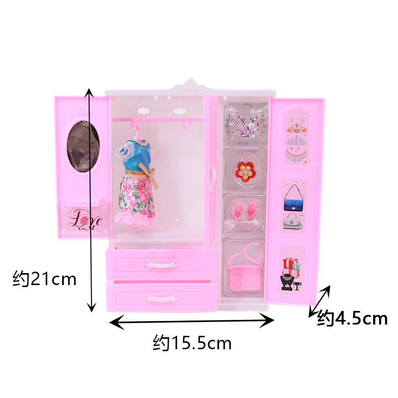 Picture of 2023 New Bobby Doll Accessories pvc Clothes Cabinet Storage Portable Box Wardrobe + Clothes Accessories 30 Piece Set