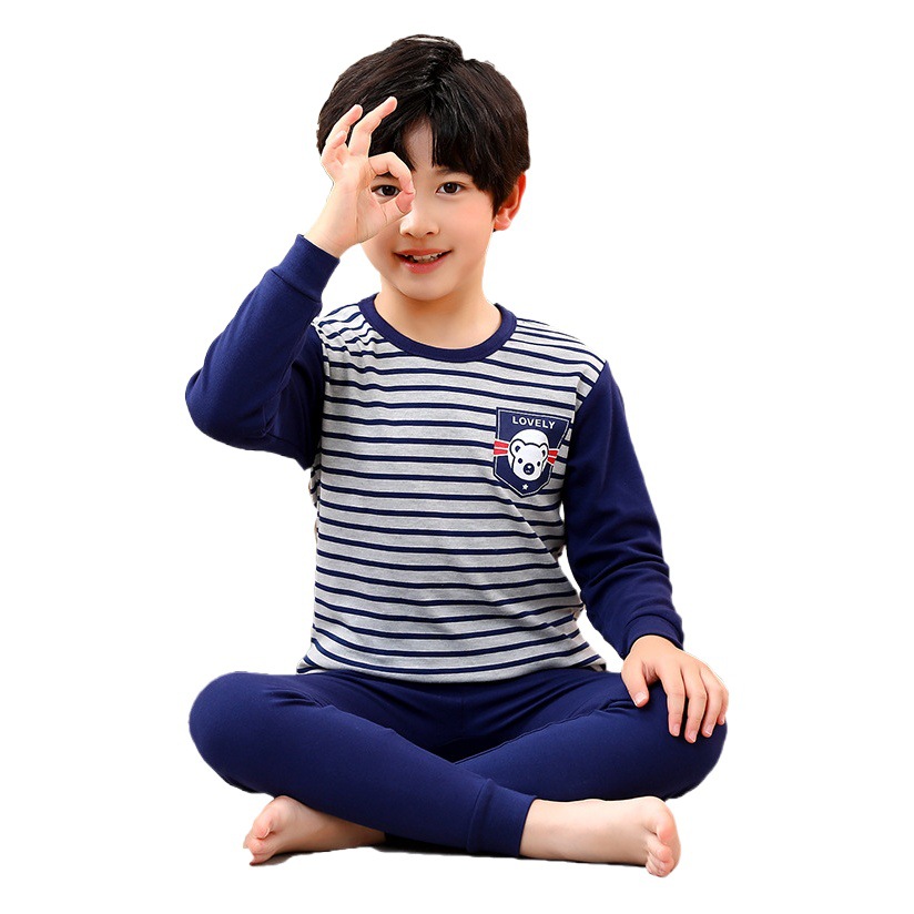 New Children's Cotton Home Clothes for Boys and Girls Autumn Clothes Large, Medium and Large Children's Middle Collar Thermal Underwear Suit Autumn Clothes Long Johns
