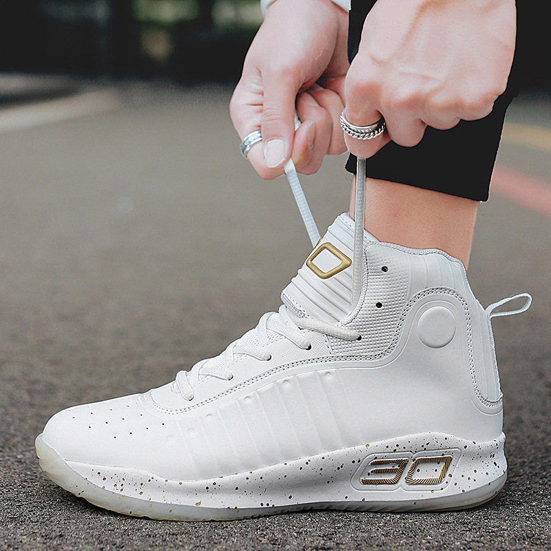 Picture of White sneakers men's autumn new high-top basketball shoes cross-border plus size sports competition boots female students 36-45