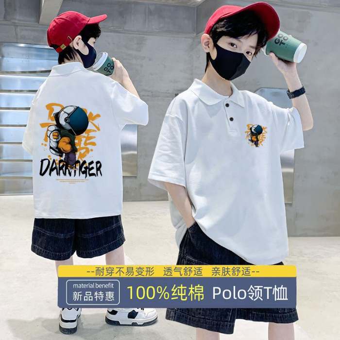 Picture of 2023 new medium and large boys Polo collar teenagers boys popular Korean style loose fashion all-match top fashion t
