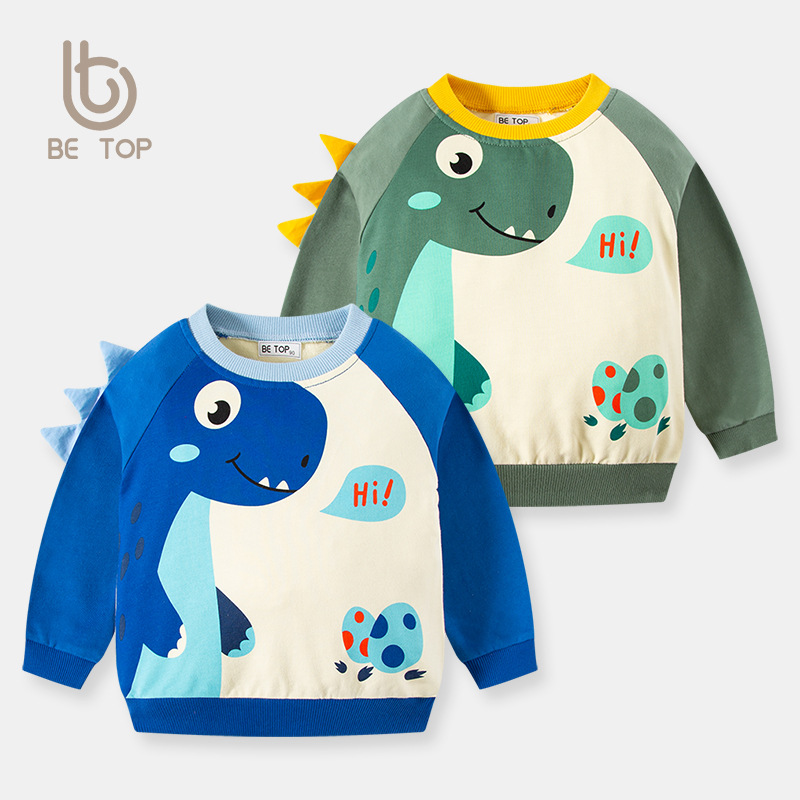 Picture of Be Top Kidsren's Clothing 2025 Spring and Autum New Kidsren's Cartoon Dinosaur Pullover Sweatshirt Long-Sleeved Contrast Round Neck Trendy