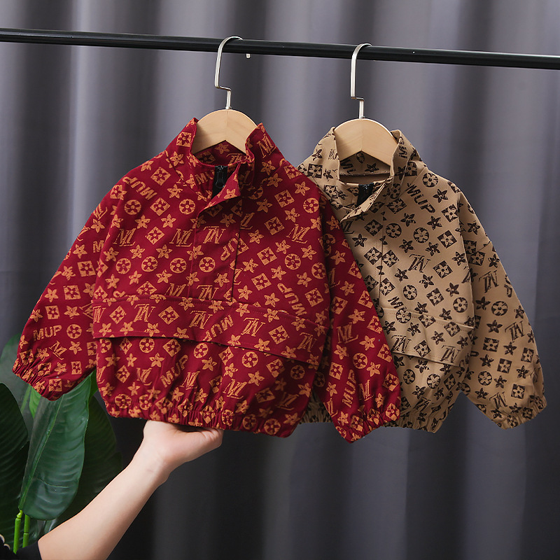 Picture of Children's children's clothing Korean new boys and girls baby two-piece set stitching collar printing long sleeve two-piece suit fashion generation hair