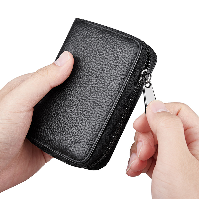 Picture of Genuine Leather Card Holder Men's Anti-degaussing Anti-theft Card Holder Women's Multi-card Holder Zipper Credit Card Holder