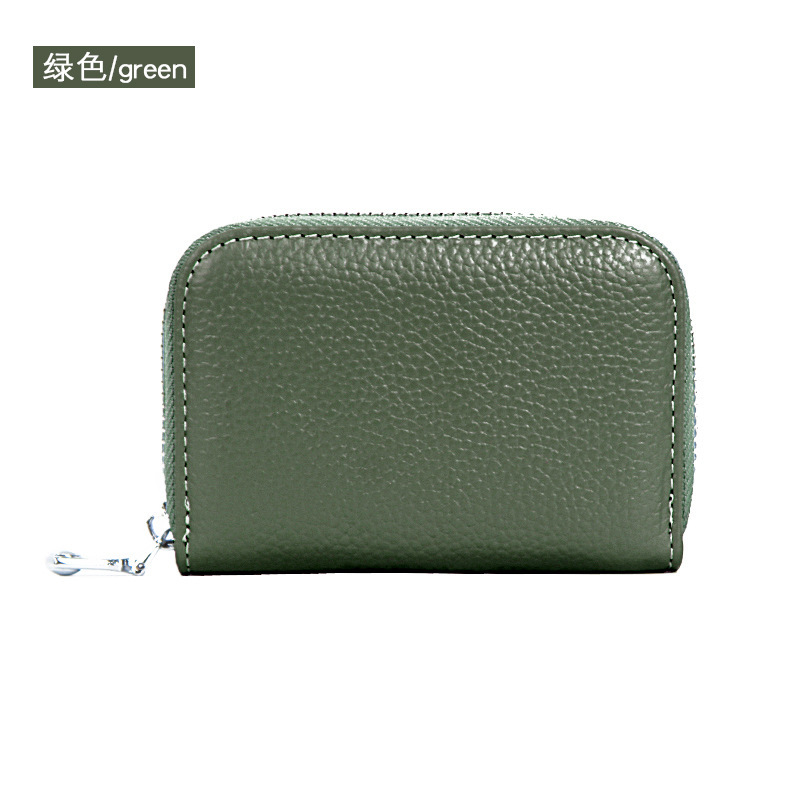 Picture of Amazon organ first layer cowhide ID card holder RFID anti-theft brush multi-card position large capacity zipper leather card holder
