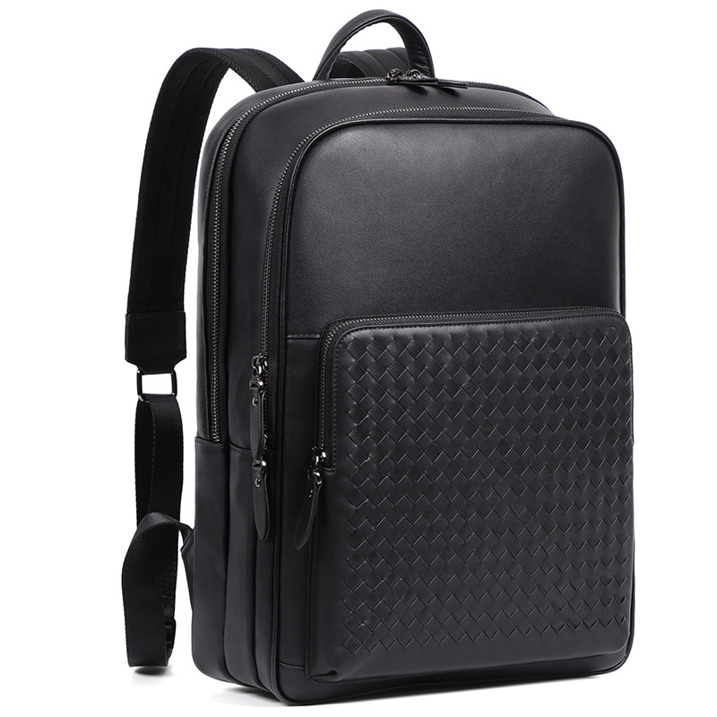 Picture of Genuine Leather Handmade Woven Backpack Men's Backpack Business Large Capacity Travel Backpack 15.6 Inch Computer Backpack