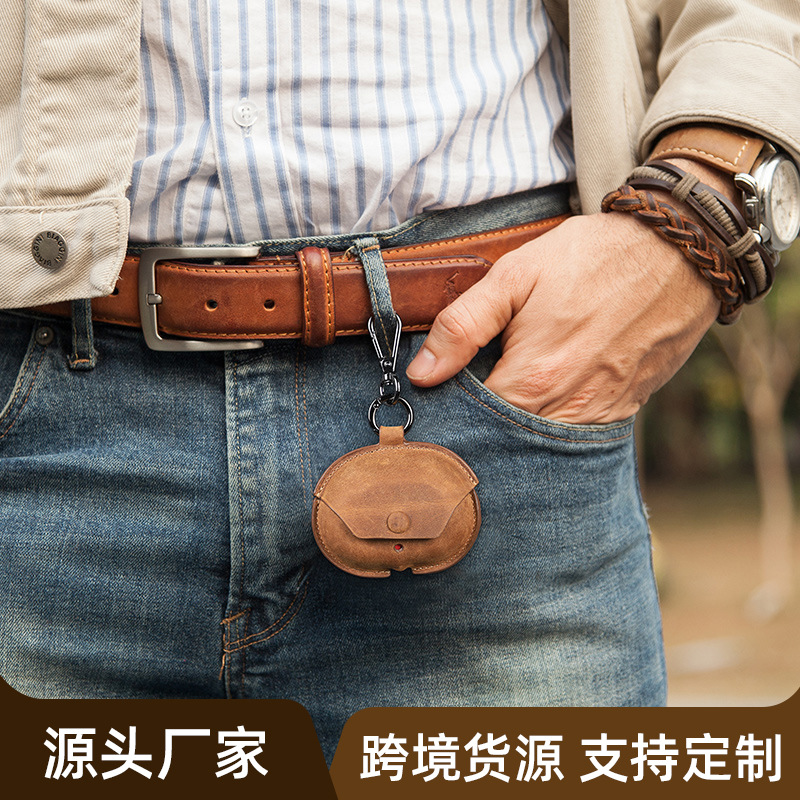 Picture of For Apple Beats Studio Buds Headphone Case Crazy Horse Leather Portable Bluetooth Headset Case