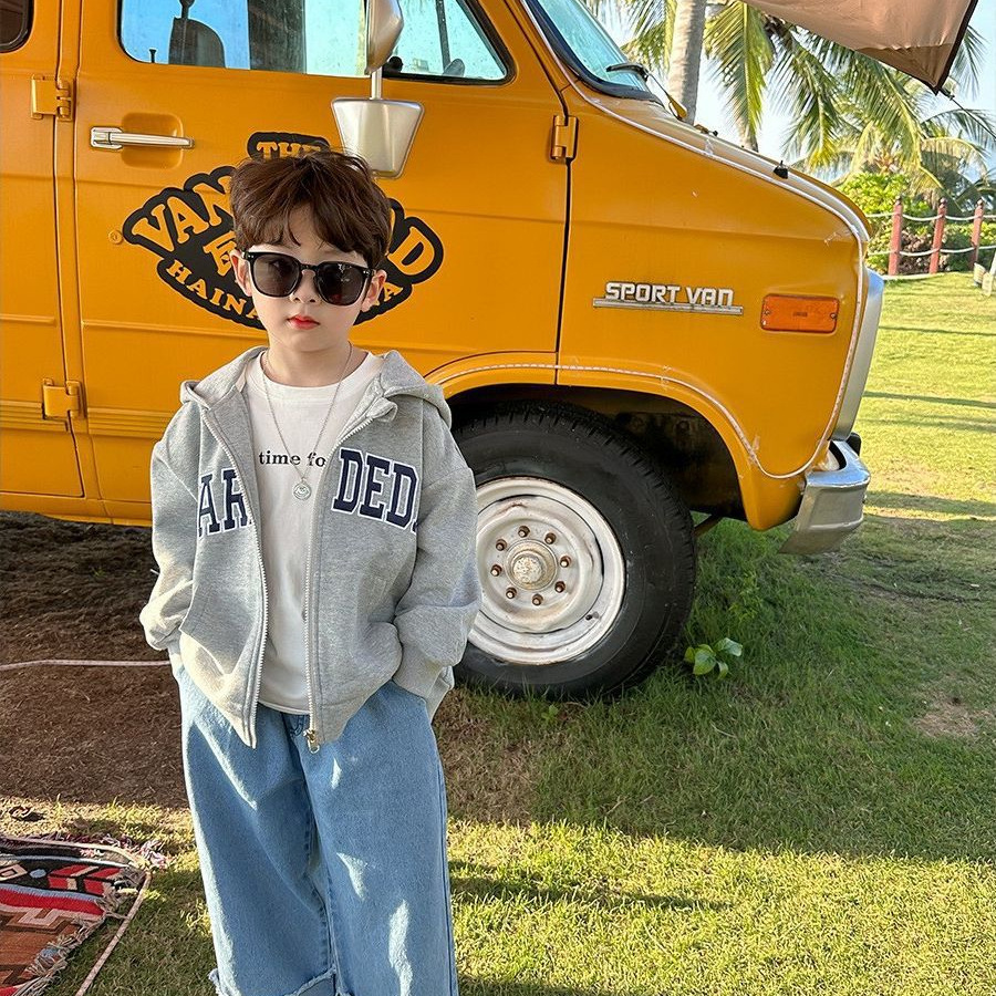 Boys Jeans Spring and Autumn 2024 New Design Sense Western Style Loose All-match Trousers Children's Wide-leg Long Pants
