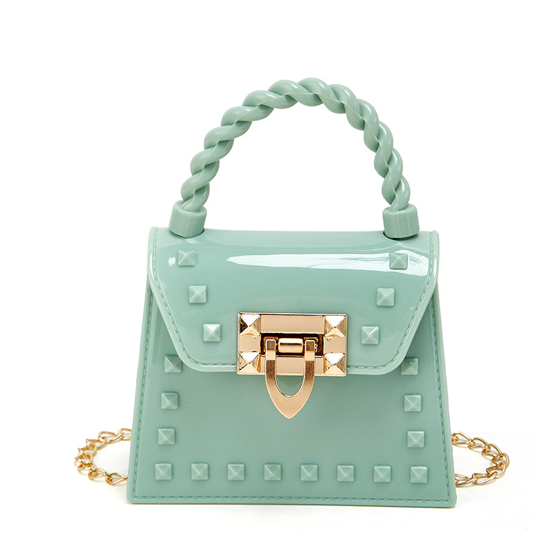 Picture of 2023 new fashion simple solid color rivet portable PVS mini jelly bag shoulder slung mouth red envelope wholesale