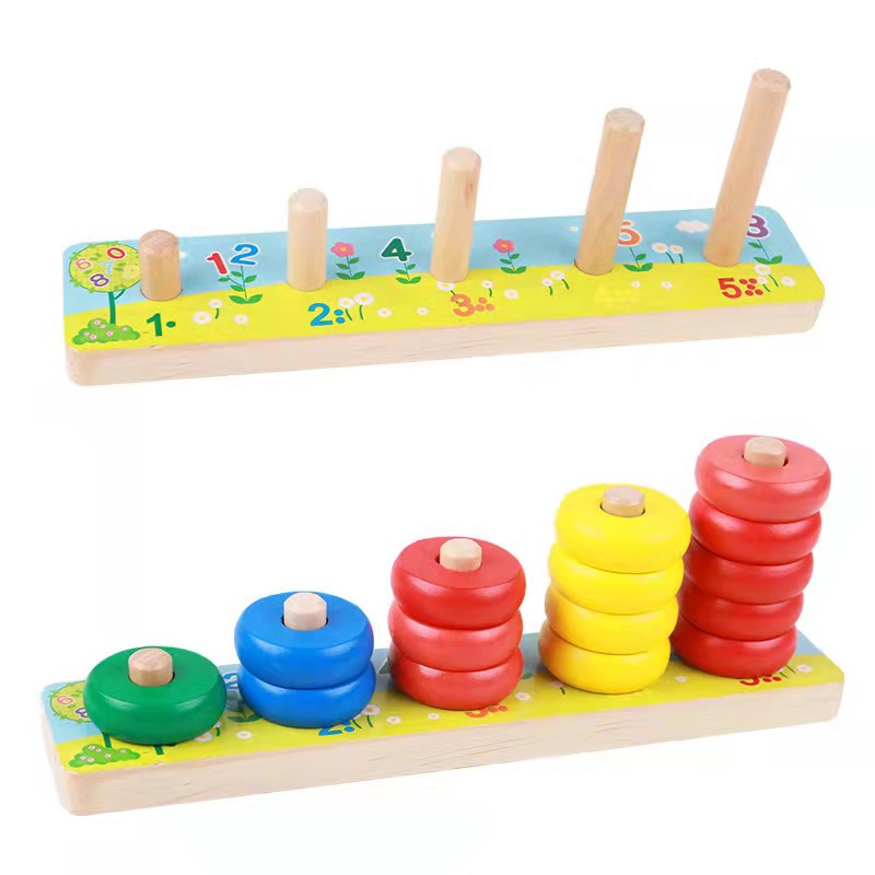 Picture of ohye Digital Teaching Aids Beech Wood Five-gear Arithmetic Rack Wooden Colorful Mathematical Arithmetic Computing Rack Puzzle Building Blocks Toy