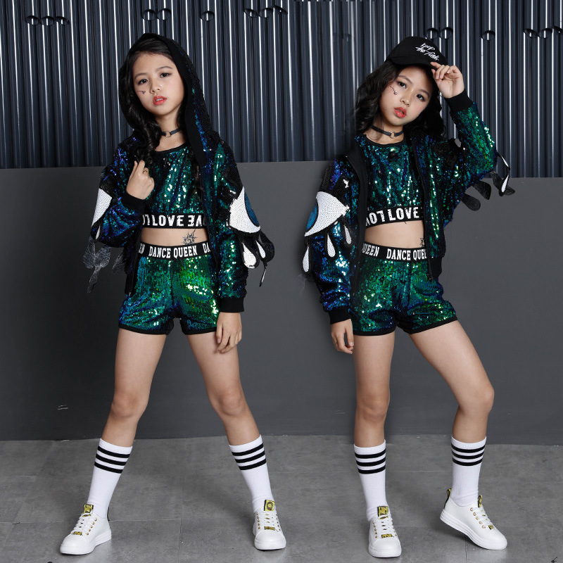 New Children's Jazz Dance Costume Girls Sequin Street Dance Korean Children's Hip Hop Fantasy New Year's Day Performance Costume