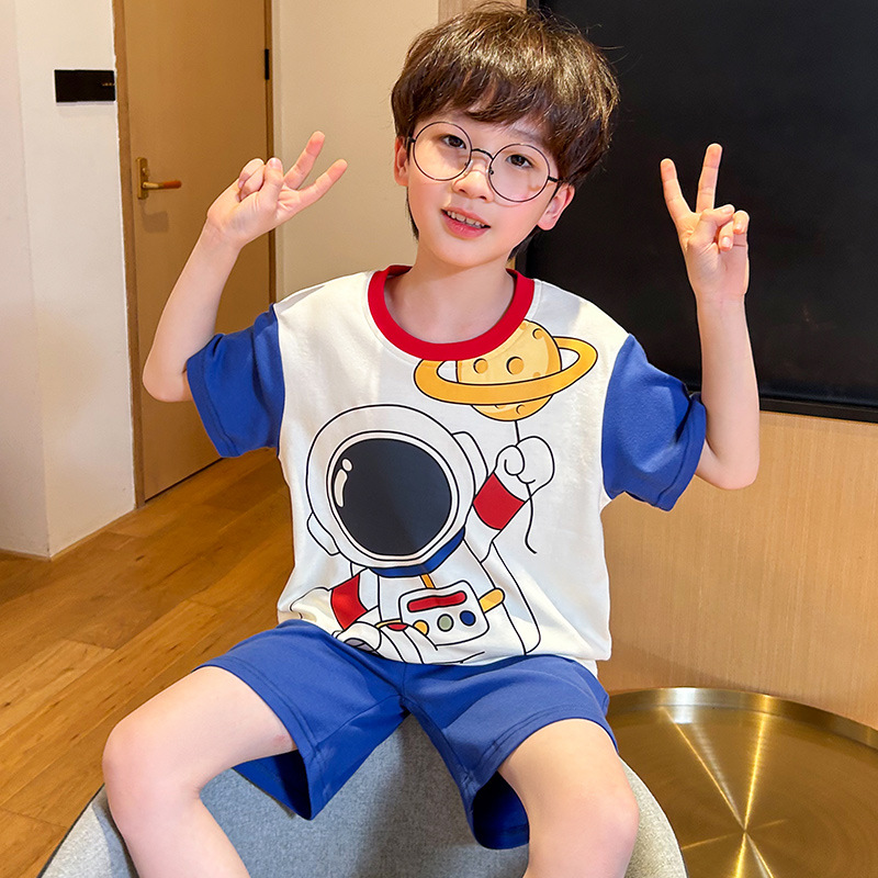 Summer Children's Pajamas Modal Boys' Crewneck Cute Cartoon Handsome Little Boy Small Big Boy Fashionable Home Clothes