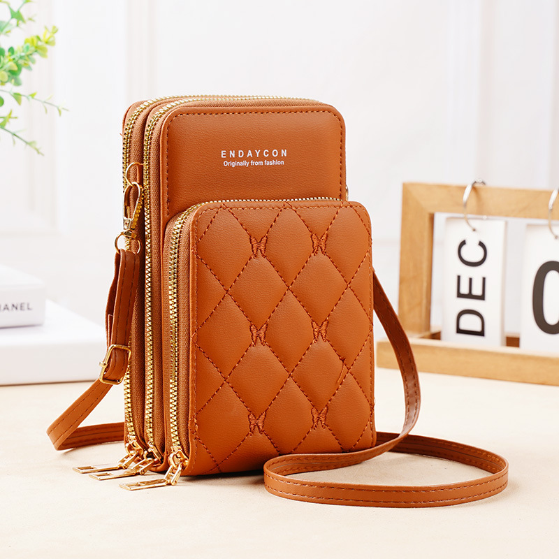 Picture of New Mobile Phone Bag Women's Korean-style Fashionable Multifunctional Crossbody Shoulder Bag Three-layer Zipper Solid Color Simple Mini Wallet