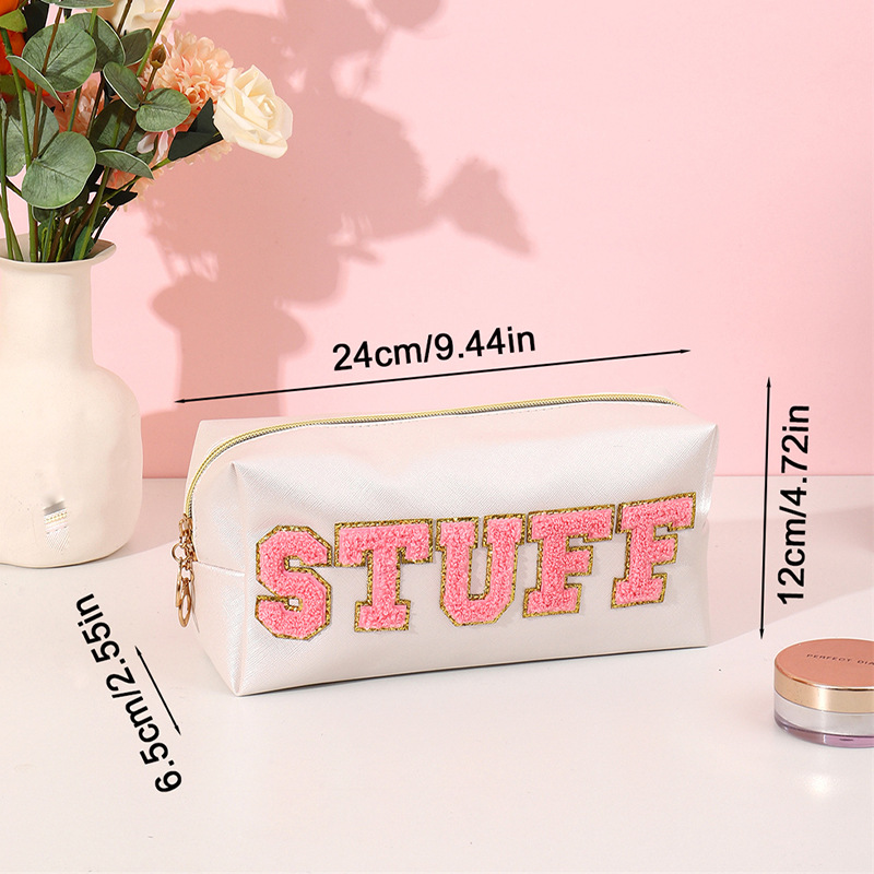 Picture of Amazon popular cosmetic bag pu towel embroidered letters octagonal storage bag travel portable wash bag cosmetic bag