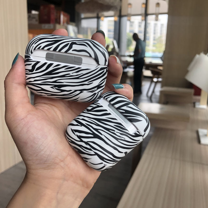 Picture of Personalized leopard zebra print airpods protective cover for Apple 1/2/3 generation Bluetooth earphone cover water sticker PC hard