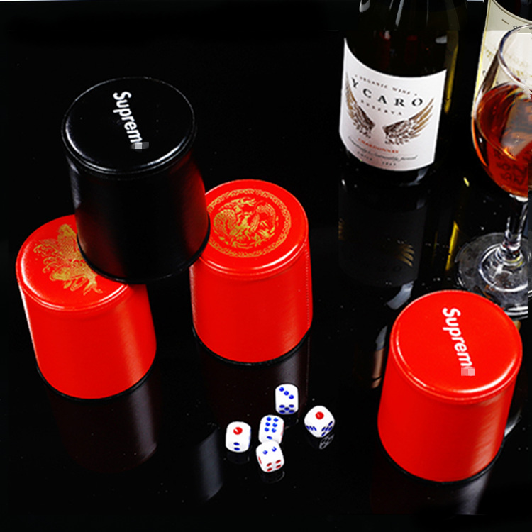 Picture of Leather dice dice cup set bar KTV creative personality game dice fashion brand color Cup cute sieve Cup
