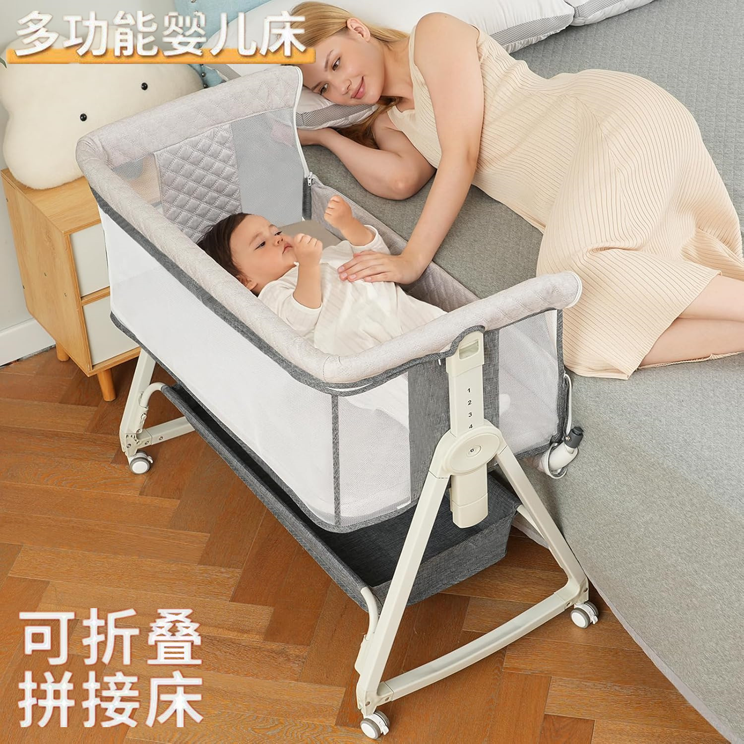 Crib Removable Cradle Bed Portable Two-In-One Foldableable Multi-Functional Bb Bed Newborn Spliced Large Bed