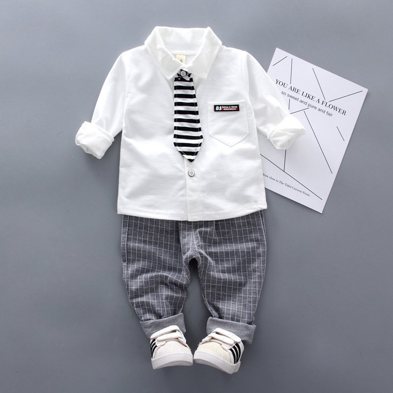 Picture of Spring new Korean version of new children's clothing Korean version of boys and girls Children's suit children's long sleeve two-piece bow tie shirt wholesale tide