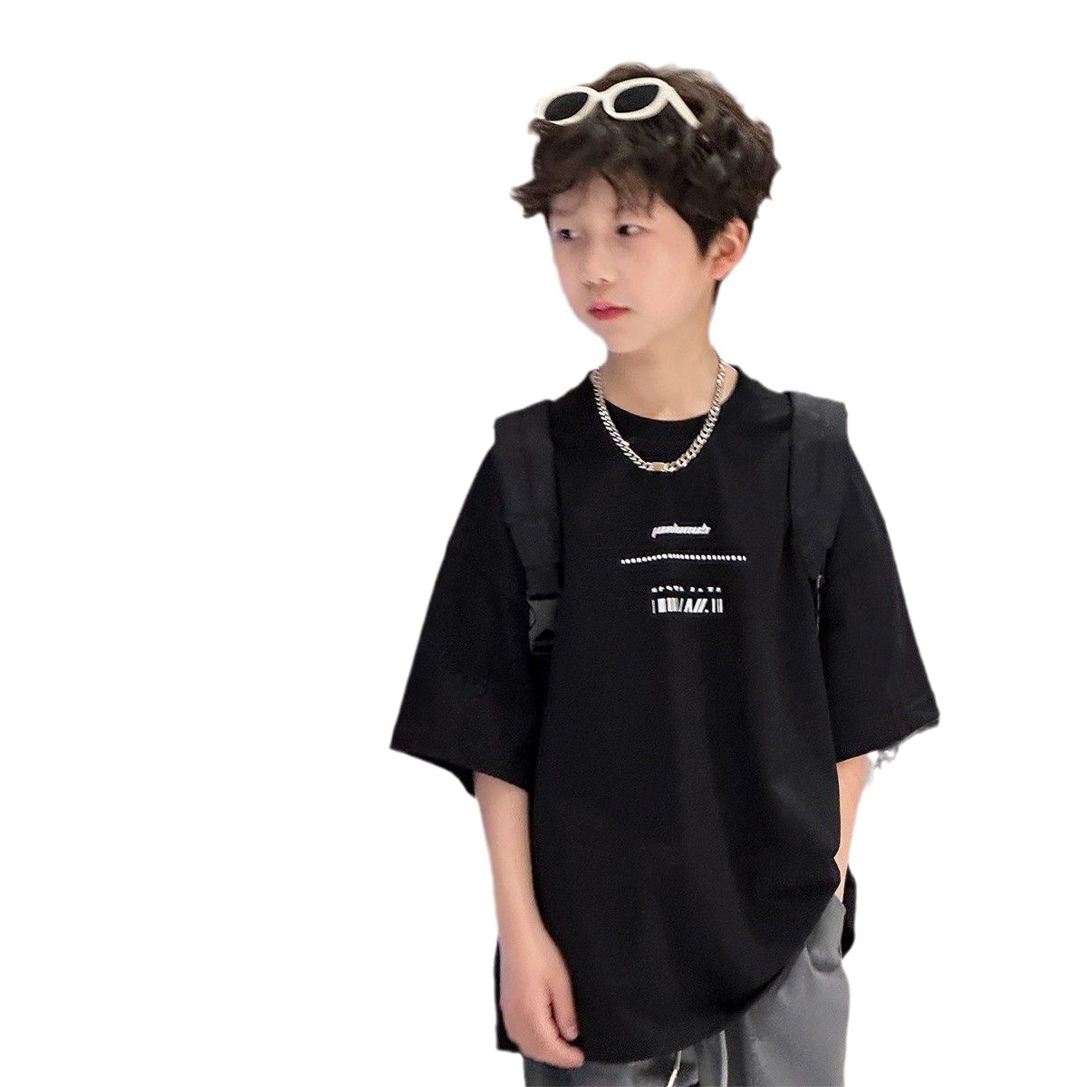 Picture of 2023 new boys' short-sleeved T-shirt cotton summer new medium and big children boys' summer clothes cool half-sleeved loose clothes t