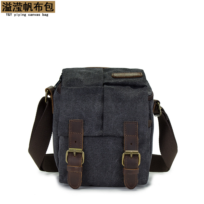 Picture of Canvas Collocation Crazy Horse Leather Camera Bag Crossbody Camera Case Micro-single Multi-functional Foreign Trade Retro Camera Bag