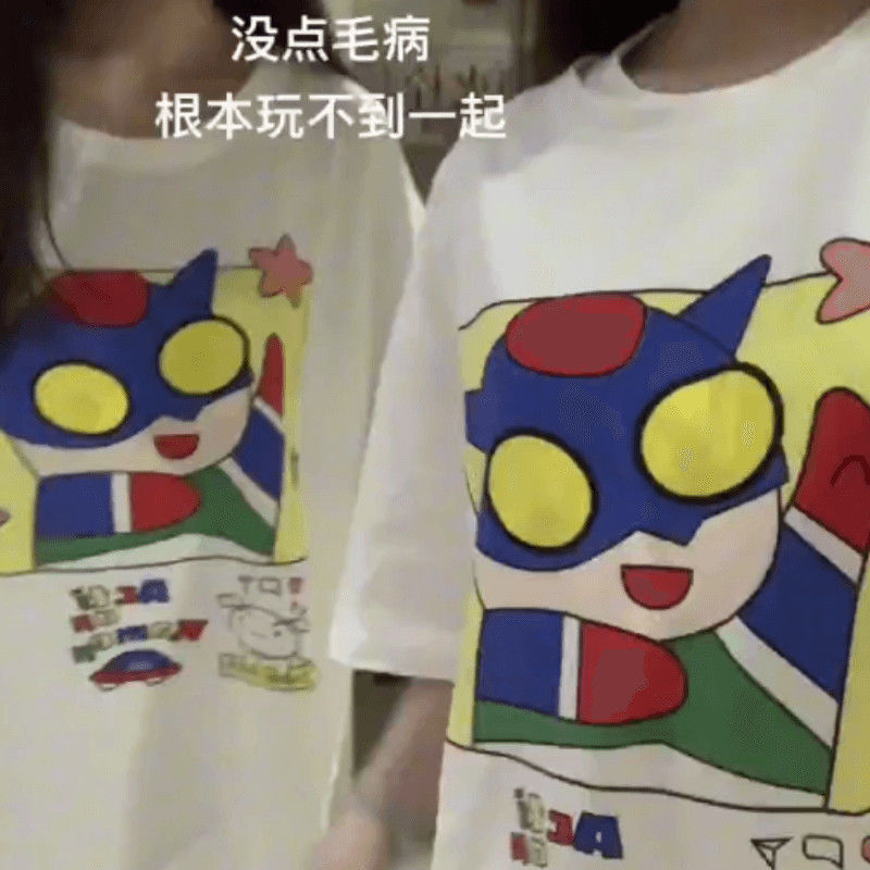 Picture of Summer New Tapping Lights Cartoon T-shirt Cotton Parity Dress Couple Dress Cute All-match Short-sleeved Trendy