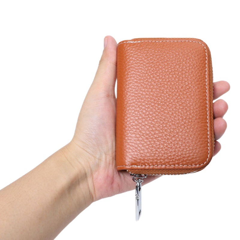 Zipper card holder unisex first layer cowhide rfid anti-theft brush magnetic leather female card holder